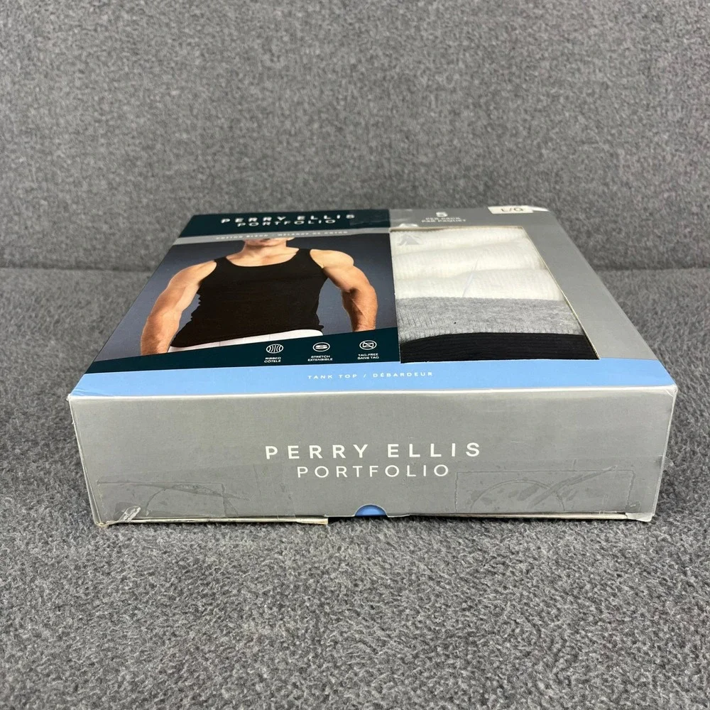 Perry Ellis Portfolio Tank Top Men Large L Multicolor 5 Pack Ribbed Cotton Blend